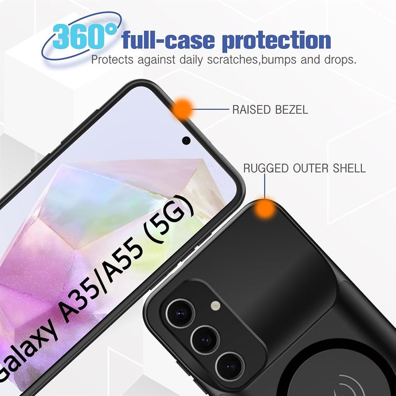 SNRONEW Battery Case for Galaxy A55/A35,Full Encircle[12000mAh]High Capacity Rechargeable Portable Charger Case Extended Battery Pack for Galaxy A55/A35(6.6inch)Wireless Charging Case with Carplay-Black - Image 5